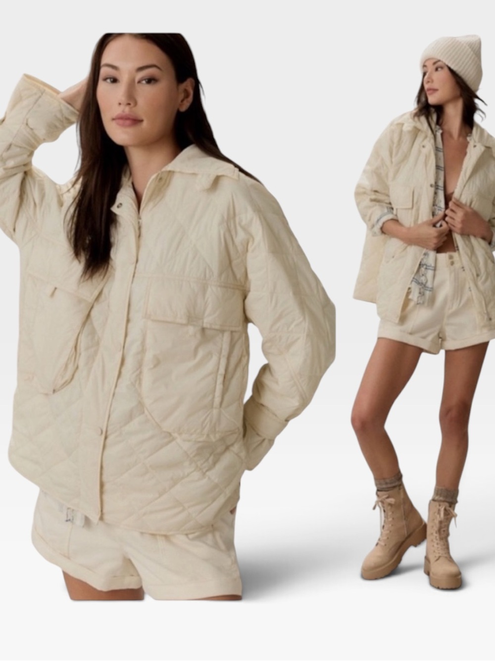 Anthropologie Quilted light Puffer Jacket in Cream size large